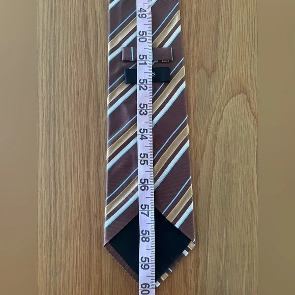 Hugo Boss Necktie Striped Silk 3.25” Made In Italy Brown Blue - Picture 4 of 6